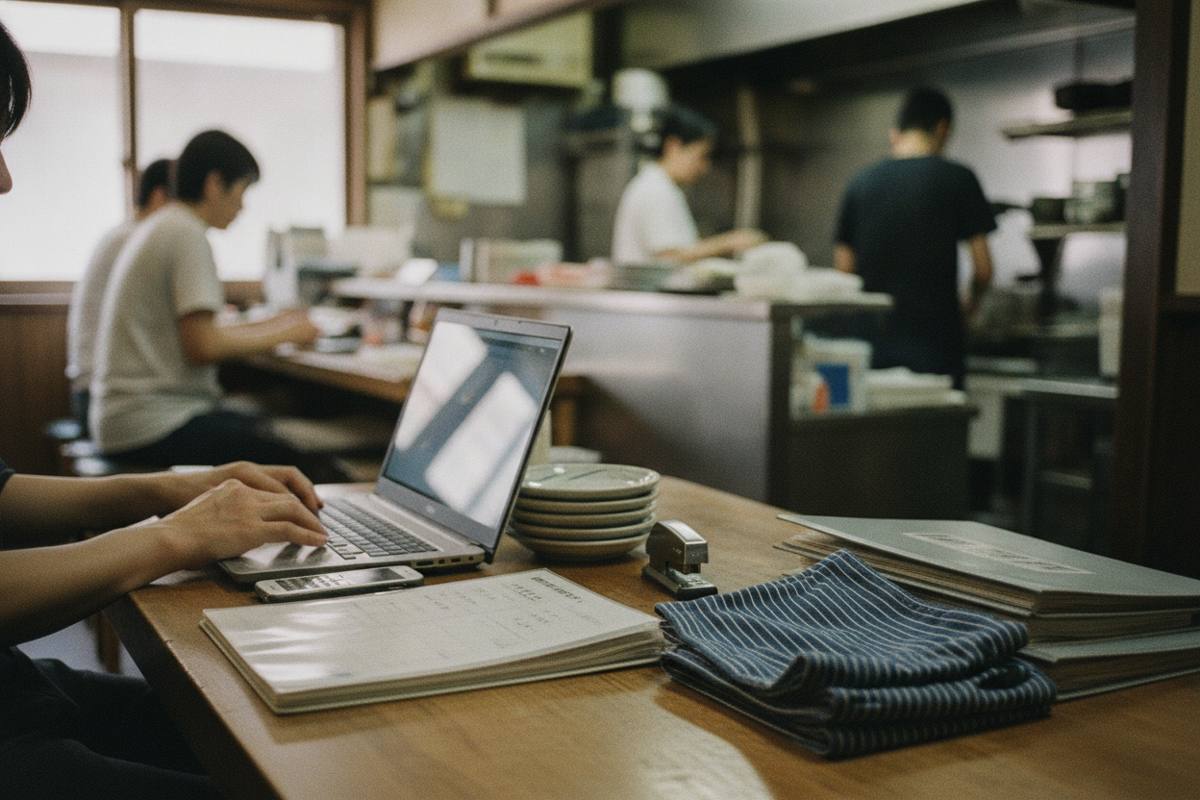 電話と受付資料を横に返信を入力する手元